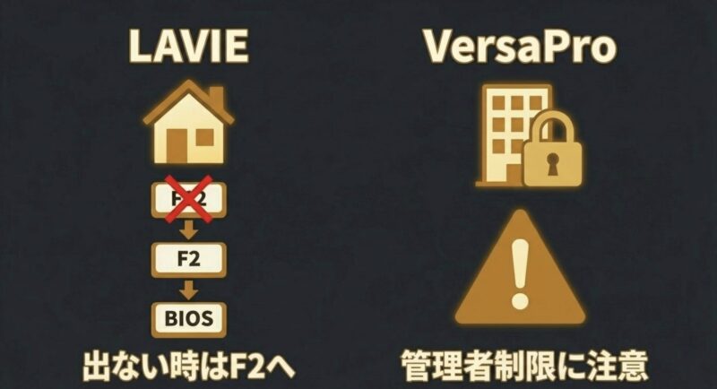 企業ビルと南京錠のイラスト。VersaProなど法人向けPCの管理者制限に対する注意喚起