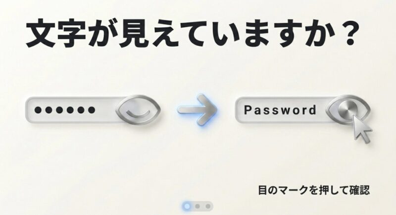 パスワード入力欄の目のマークを押して入力文字を確認する方法