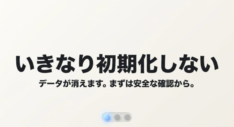 初期化せずにまずは安全な確認から始めることを伝える注意喚起