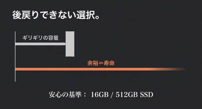 MacBookのメモリとSSDの安心基準は16GBと512GB