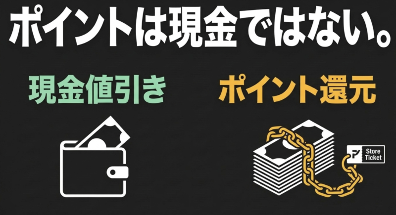 ゲーミングPC購入時のポイント還元は現金値引きと同じではないことを示す図解