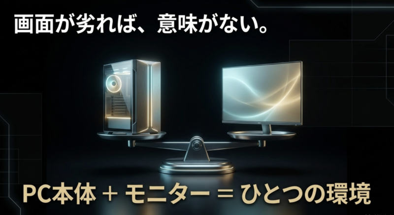画面が劣れば意味がない。PC本体とモニターはひとつの環境。