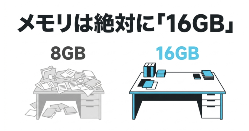 MacBook Air M2のメモリ選びで8GBではなく16GBを推奨する理由