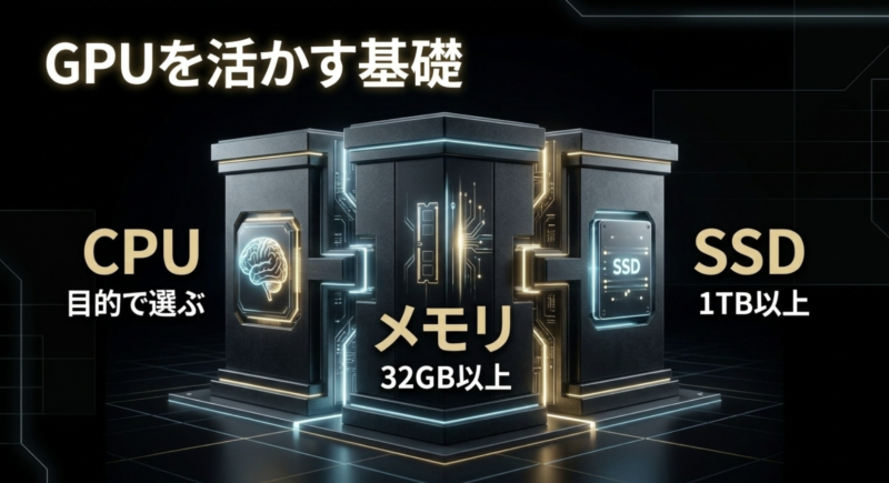 GPUを活かす基礎。CPUは目的で選ぶ、メモリは32GB以上、SSDは1TB以上。
