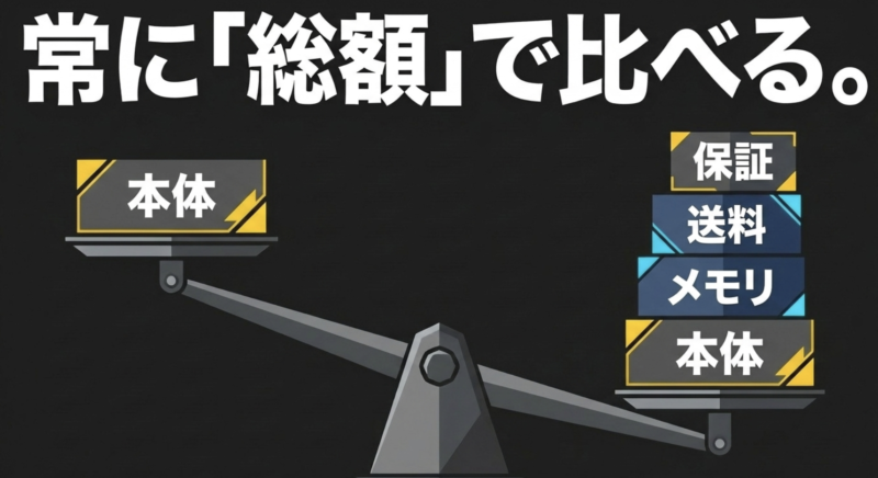 ゲーミングPCは本体だけでなく、保証、送料、メモリ増設を含めた「総額」で比べる