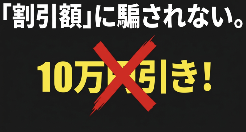 最大10万引きなどの「割引額」に騙されないよう注意喚起するメッセージ