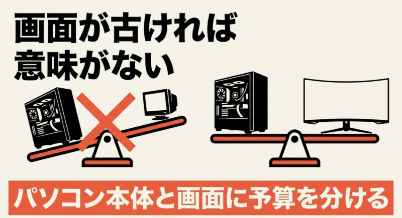 画面が古ければ意味がない。パソコン本体と画面に予算を分ける