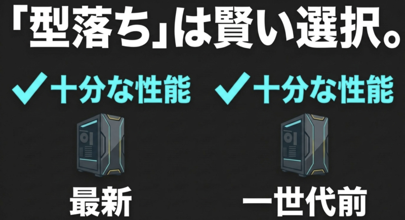 「型落ち」のPCでも十分な性能があれば賢い選択であることを示す図解
