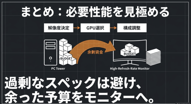 まとめ。必要性能を見極め、過剰なスペックは避けて余った予算をモニターへ回す